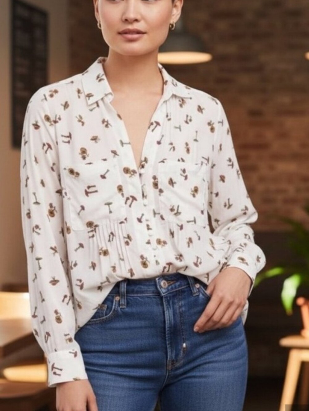 Anthropologie Maeve Fairy Mushroom Long Sleeve Top